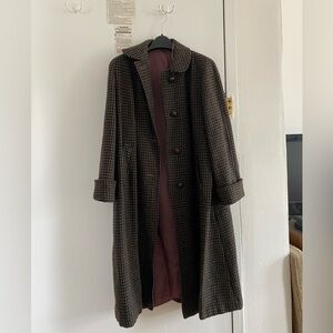 Vintage Brown Checkered Pea Coat